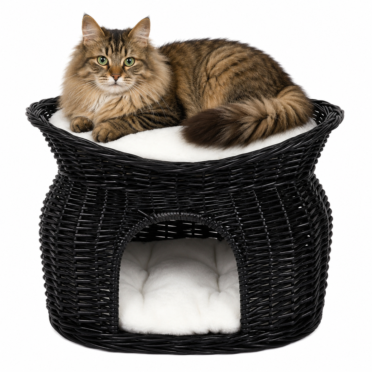 Gevlochten kattenmand wilg Kattenhol met kussen diverse kleuren 55x39x43 cm