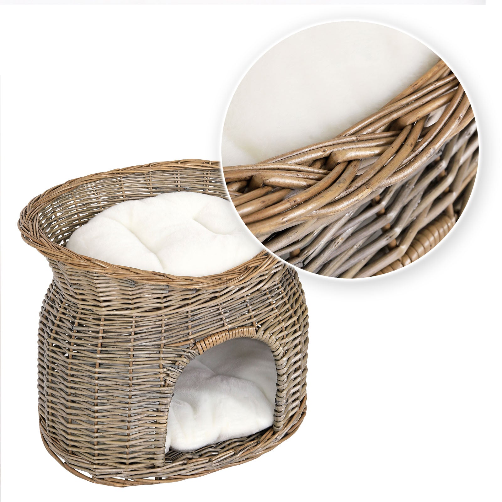Gevlochten kattenmand wilg Kattenhol met kussen diverse kleuren 55x39x43 cm