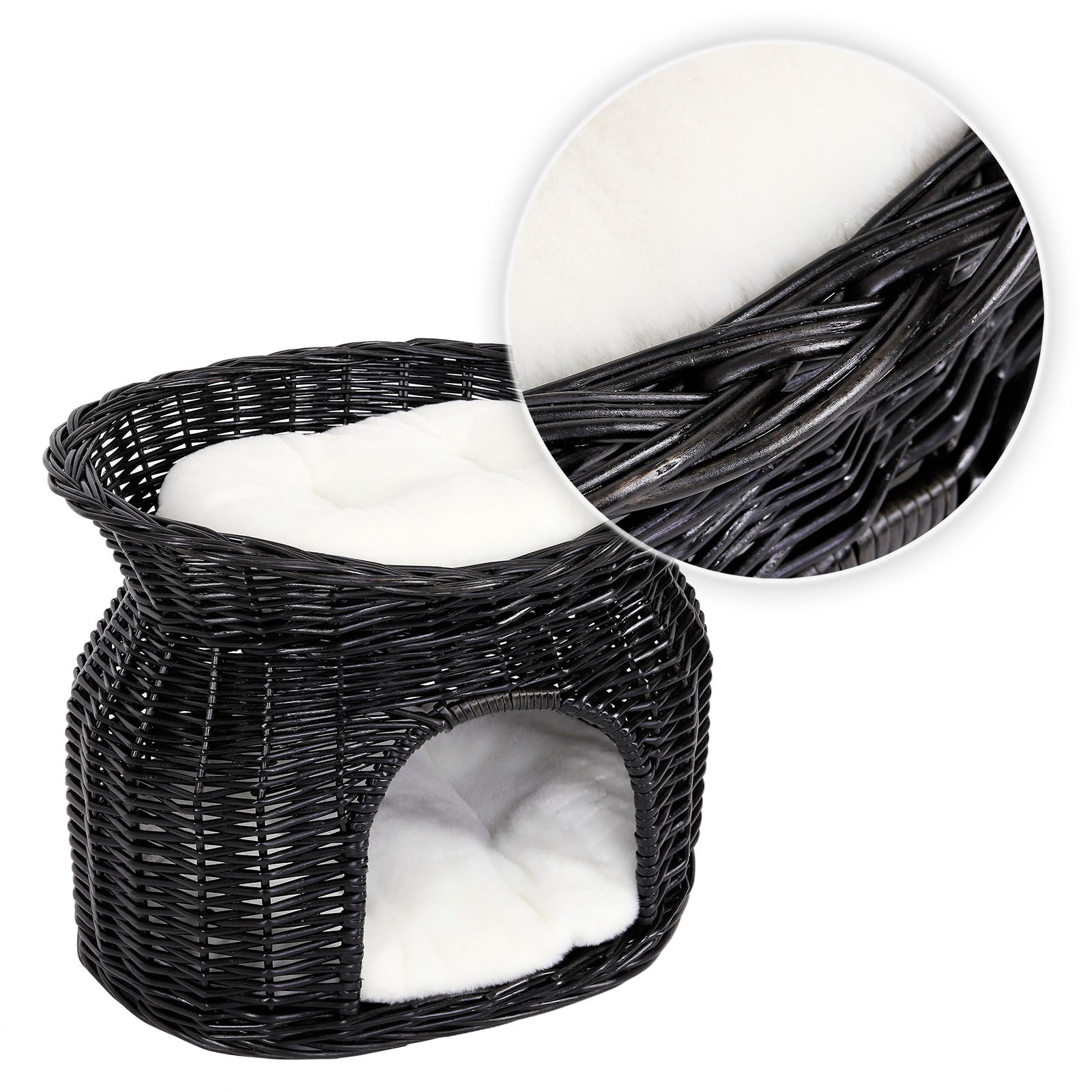 Gevlochten kattenmand wilg Kattenhol met kussen diverse kleuren 55x39x43 cm