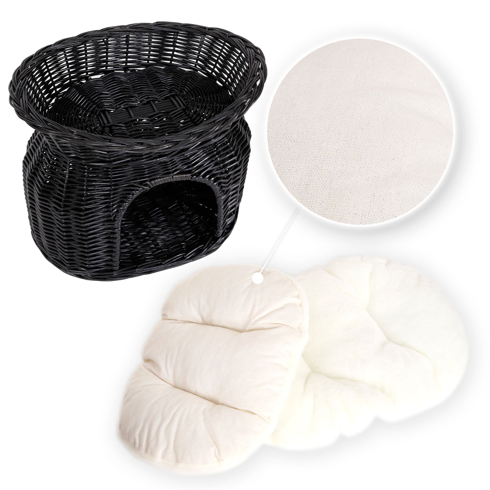 Gevlochten kattenmand wilg Kattenhol met kussen diverse kleuren 55x39x43 cm