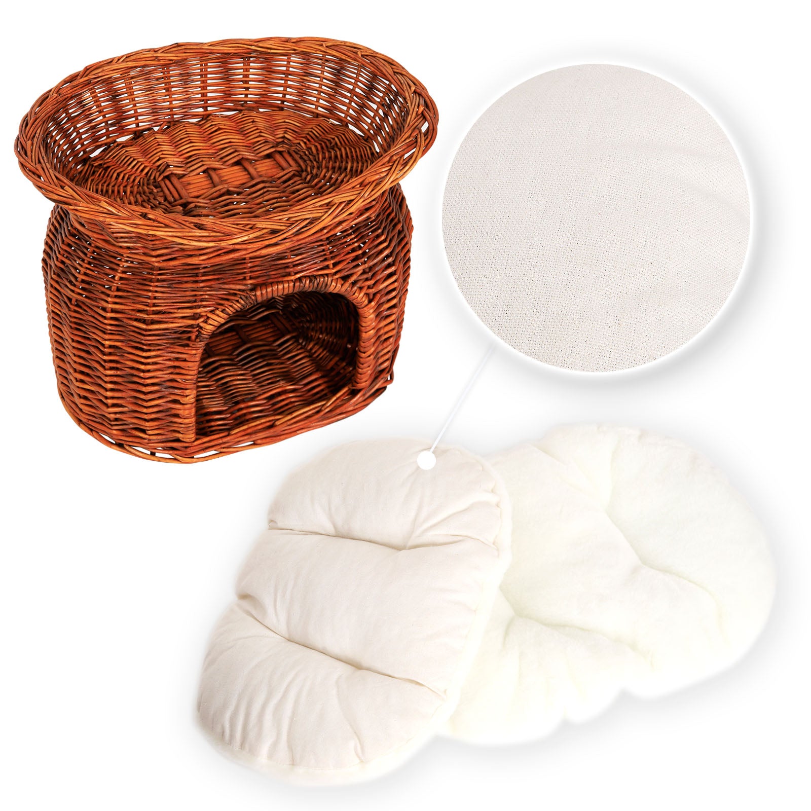 Gevlochten kattenmand wilg Kattenhol met kussen diverse kleuren 55x39x43 cm