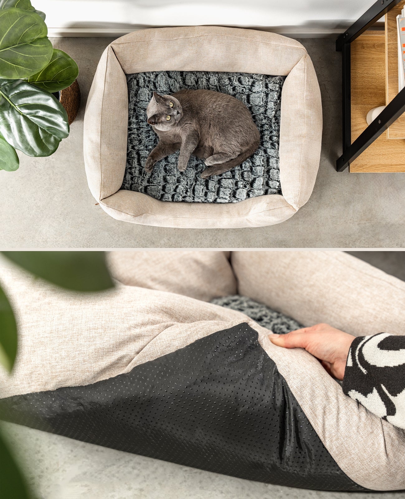 Kattenbed met omkeerbaar kussen & gevlekte buitenstof