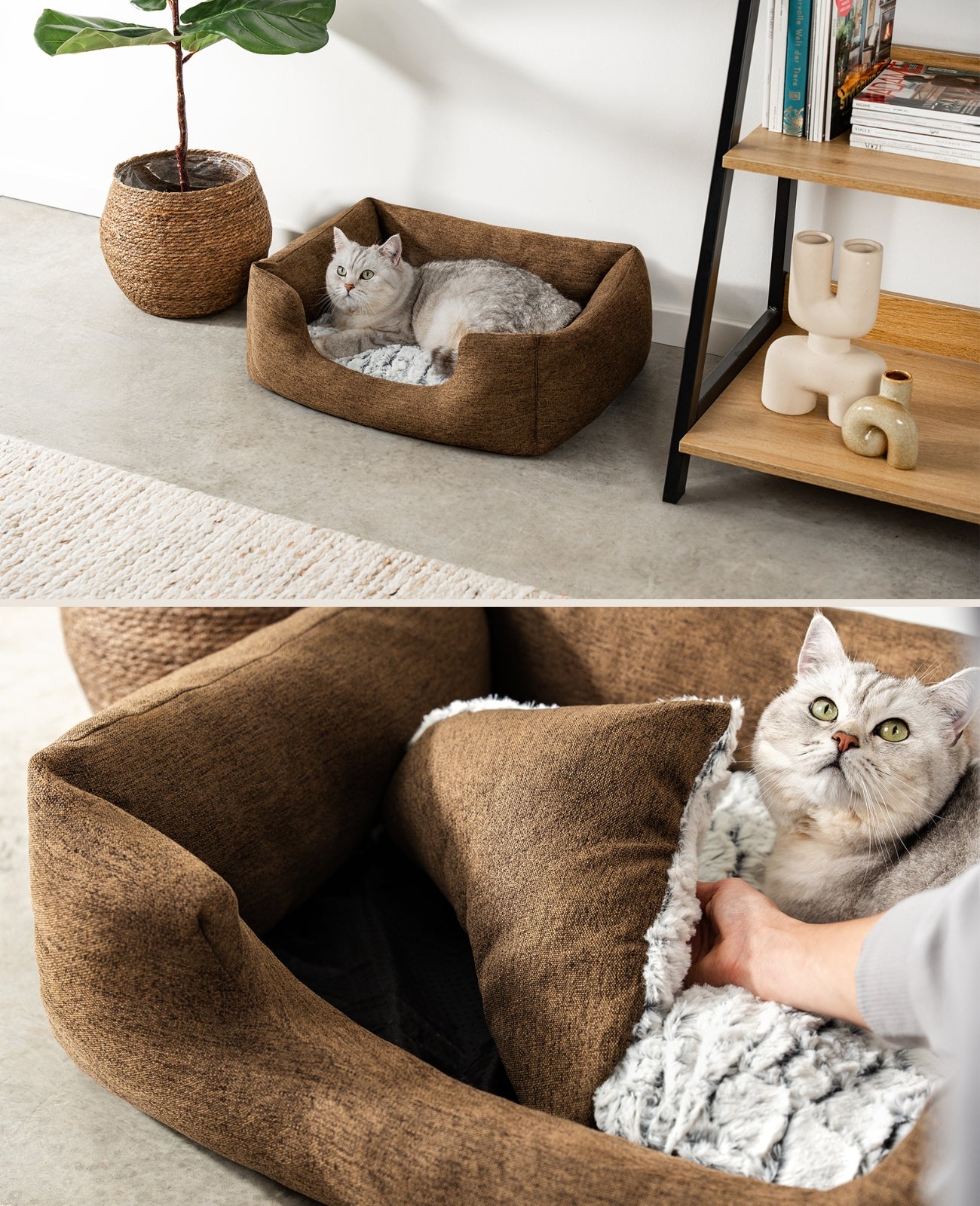 Kattenbed met omkeerbaar kussen & gevlekte buitenstof