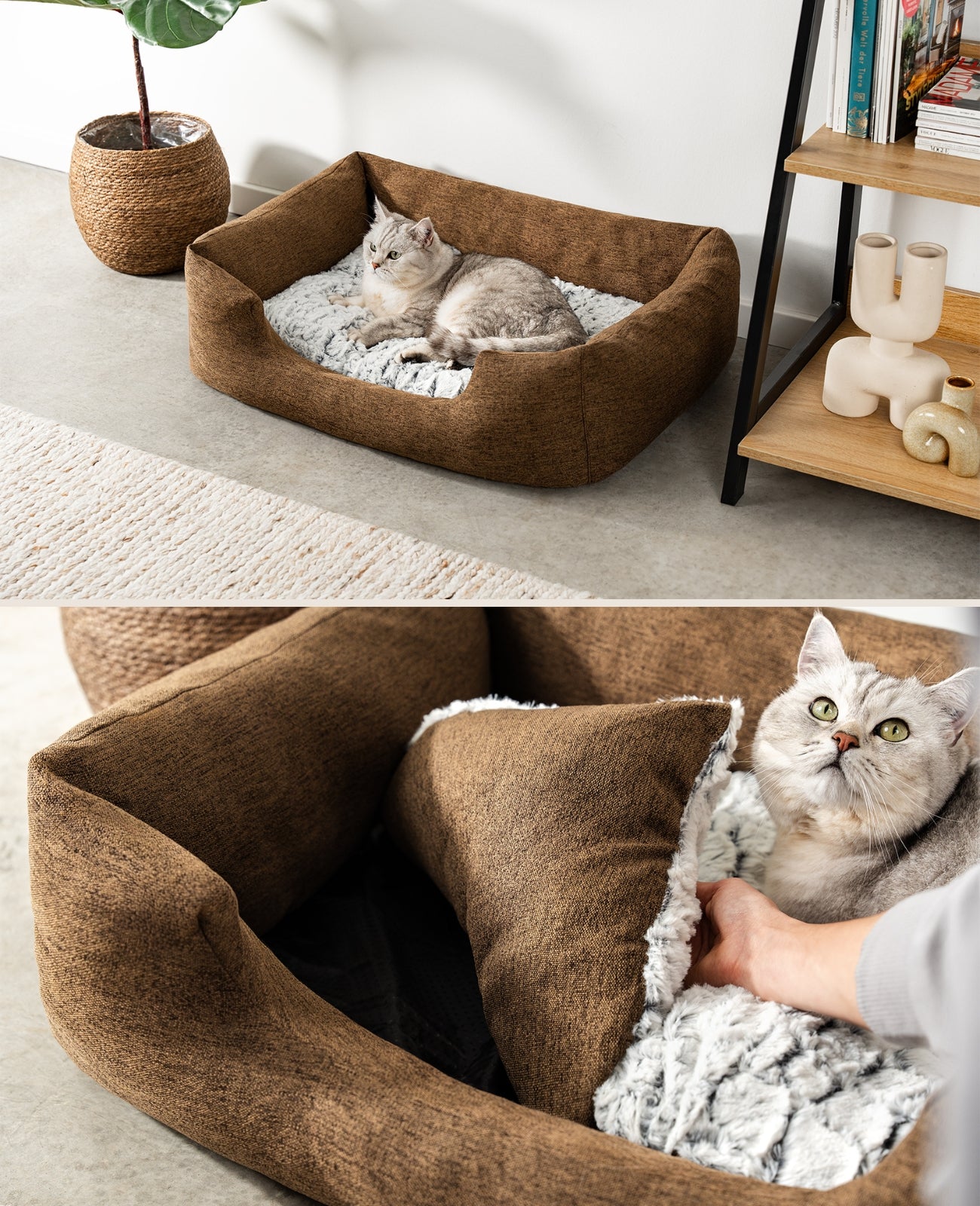 Kattenbed met omkeerbaar kussen & gevlekte buitenstof