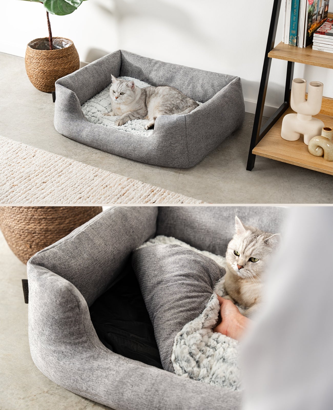 Kattenbed met omkeerbaar kussen & gevlekte buitenstof