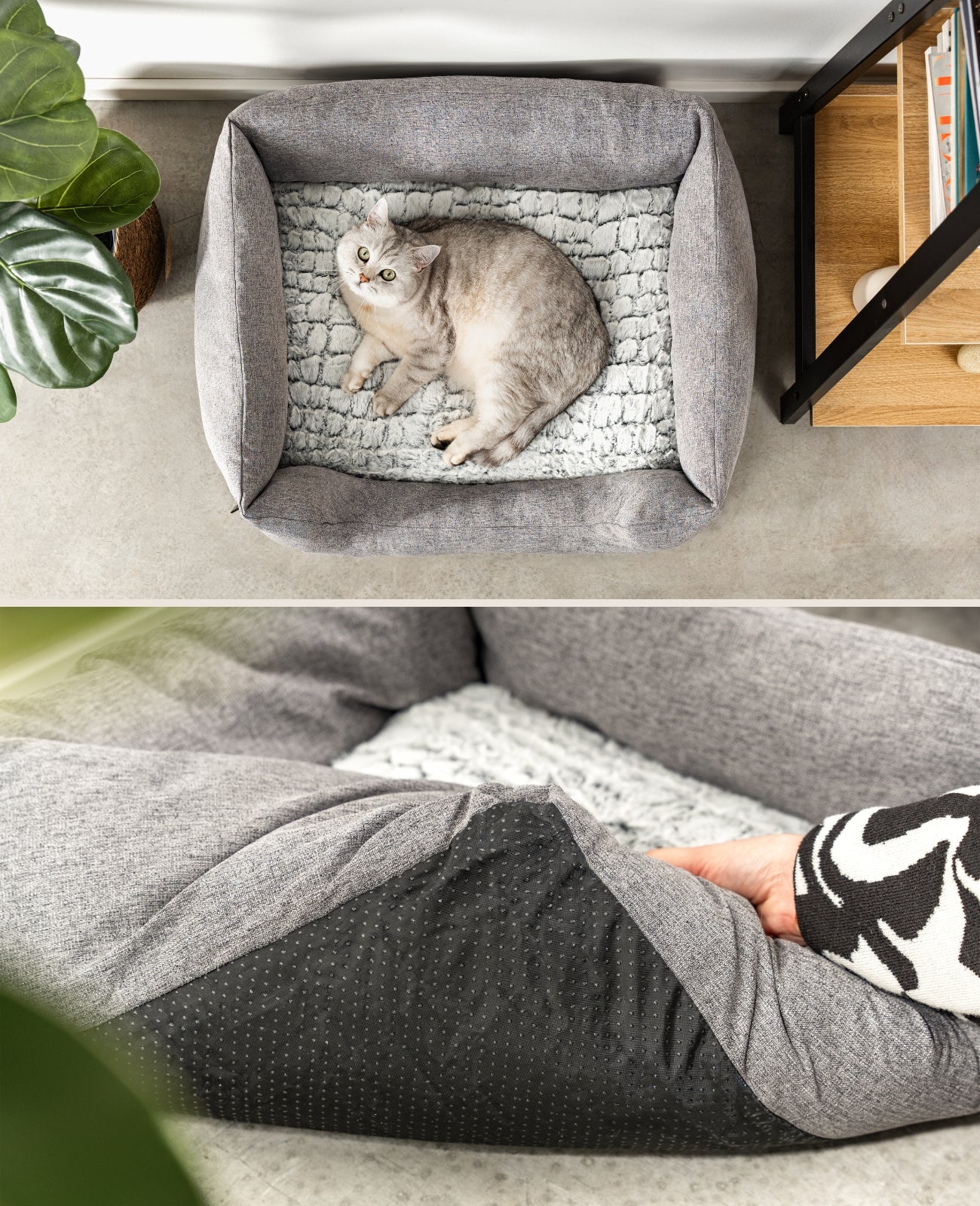Kattenbed met omkeerbaar kussen & gevlekte buitenstof