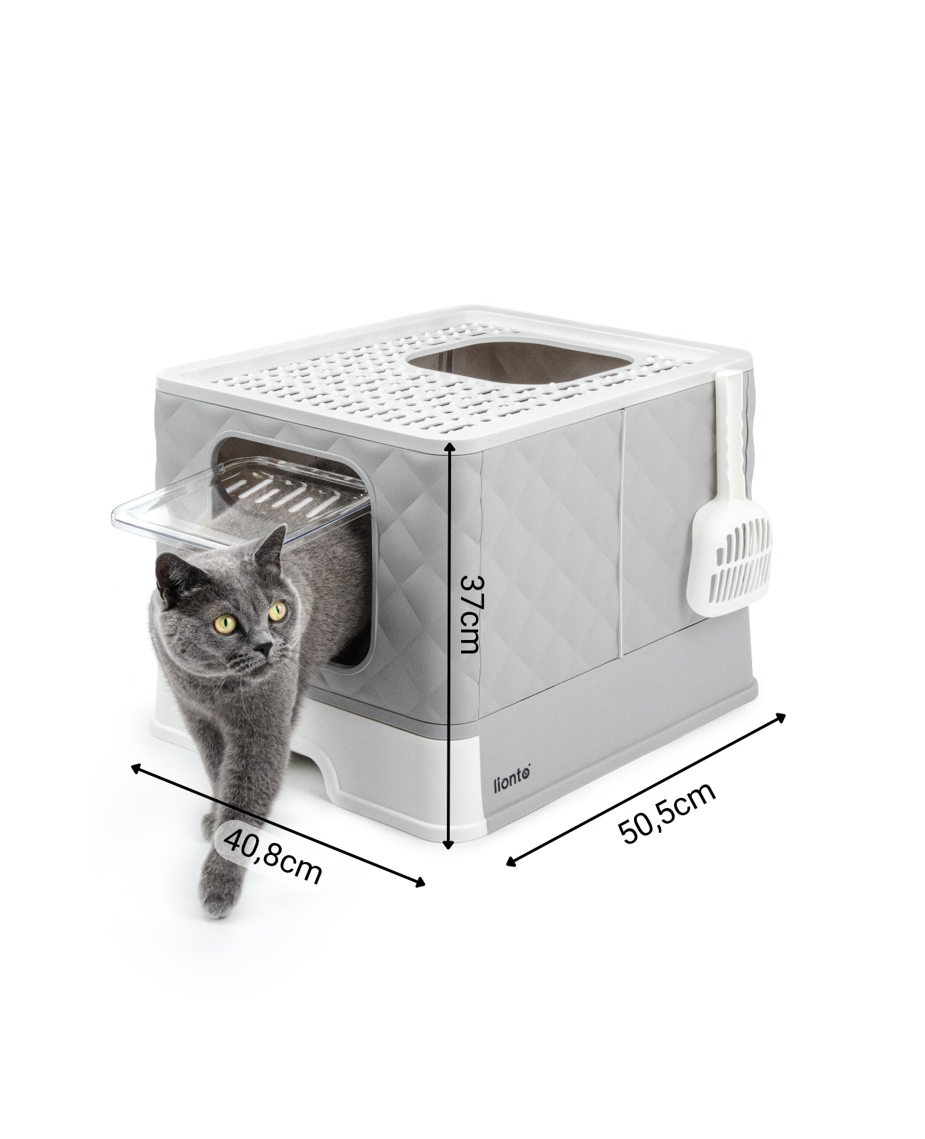 lionto Kattenbak met lade en schep, 50,5x40,8x37 cm, wit-grijs
