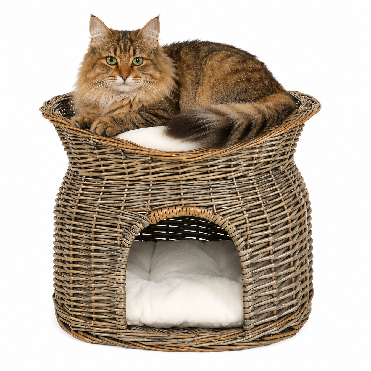 Gevlochten kattenmand wilg Kattenhol met kussen diverse kleuren 55x39x43 cm