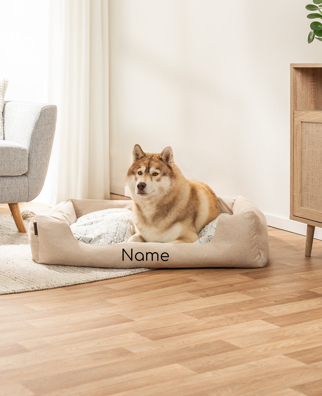 Heimtierbett mit Kuschelkissen, personalisiert