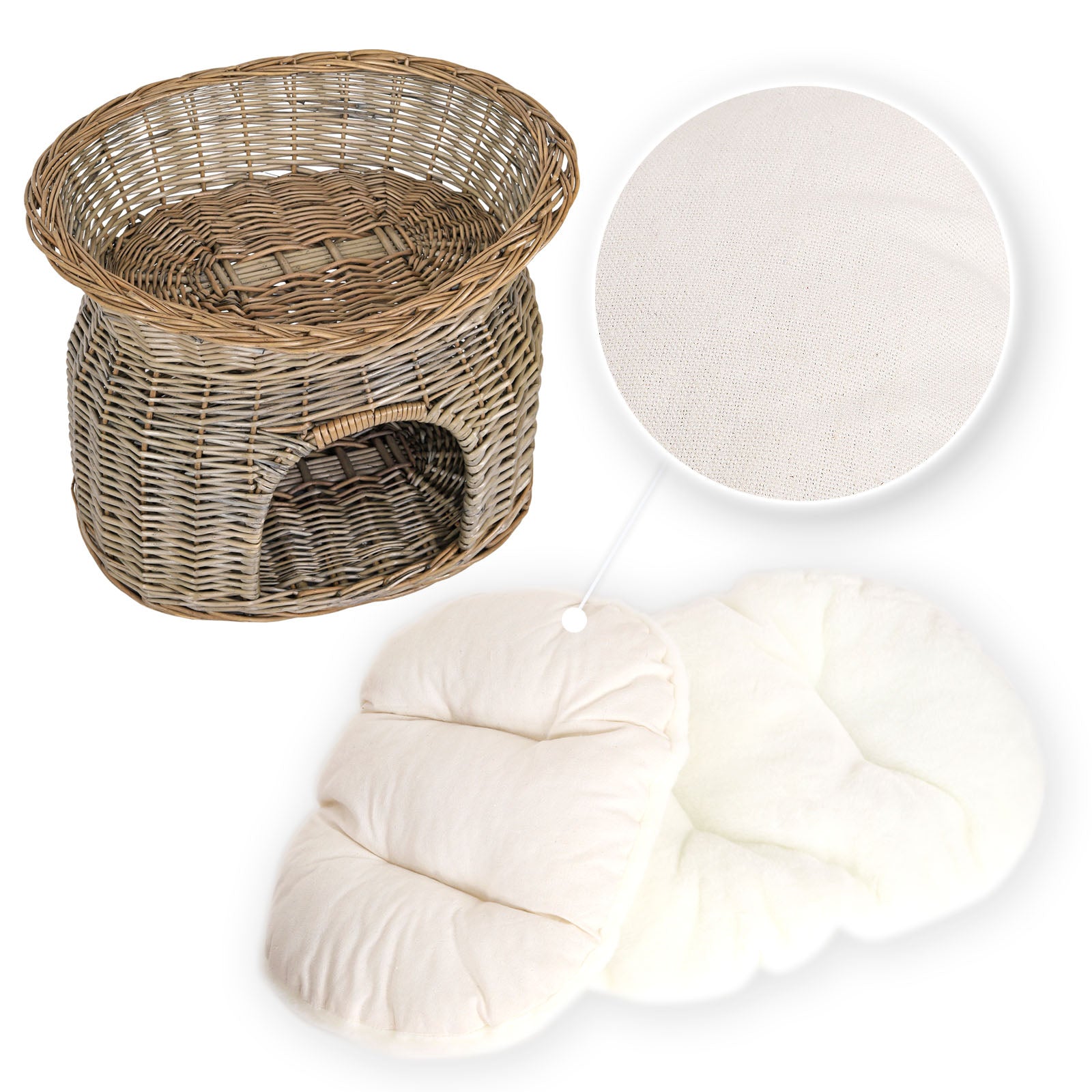 Gevlochten kattenmand wilg Kattenhol met kussen diverse kleuren 55x39x43 cm