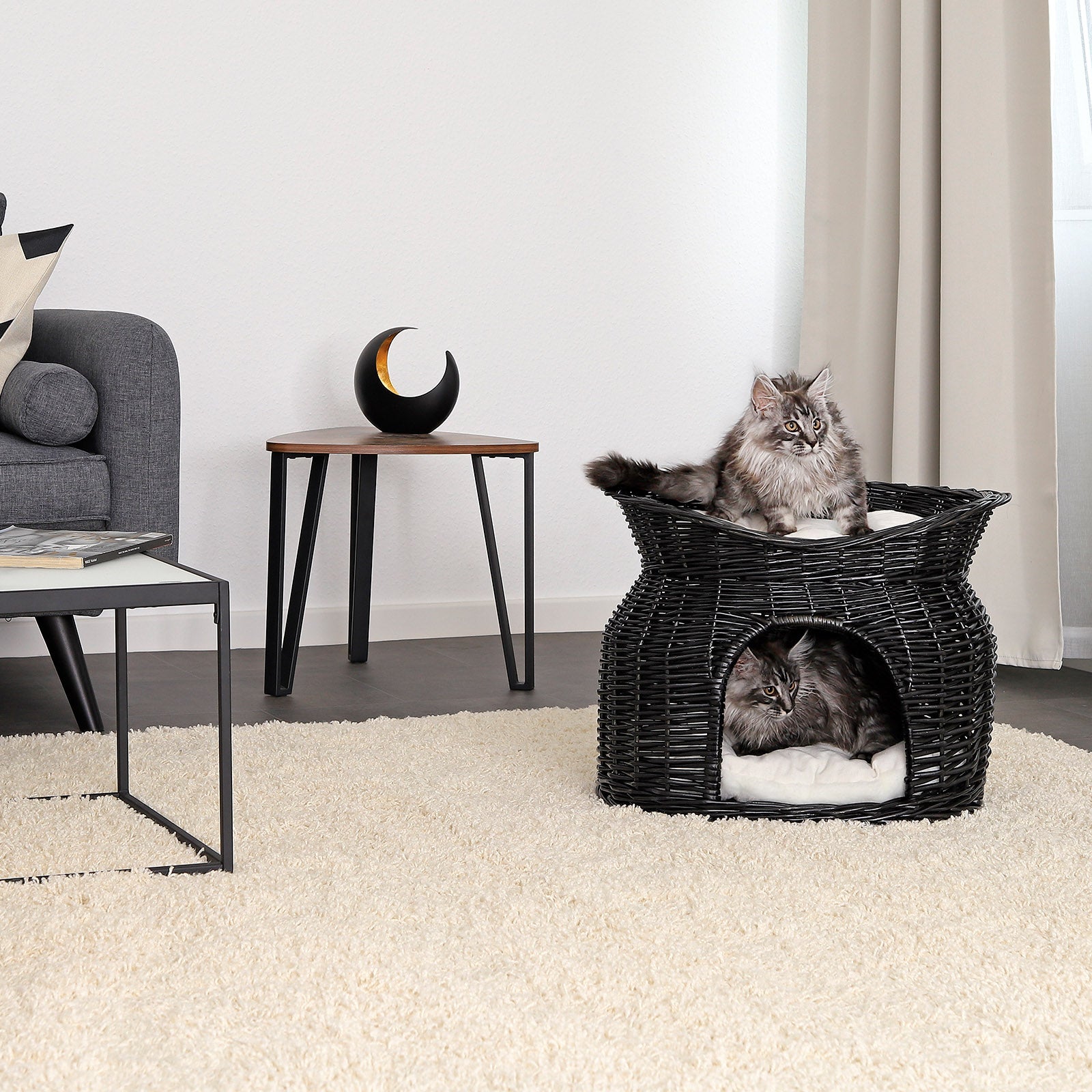 Gevlochten kattenmand wilg Kattenhol met kussen diverse kleuren 55x39x43 cm