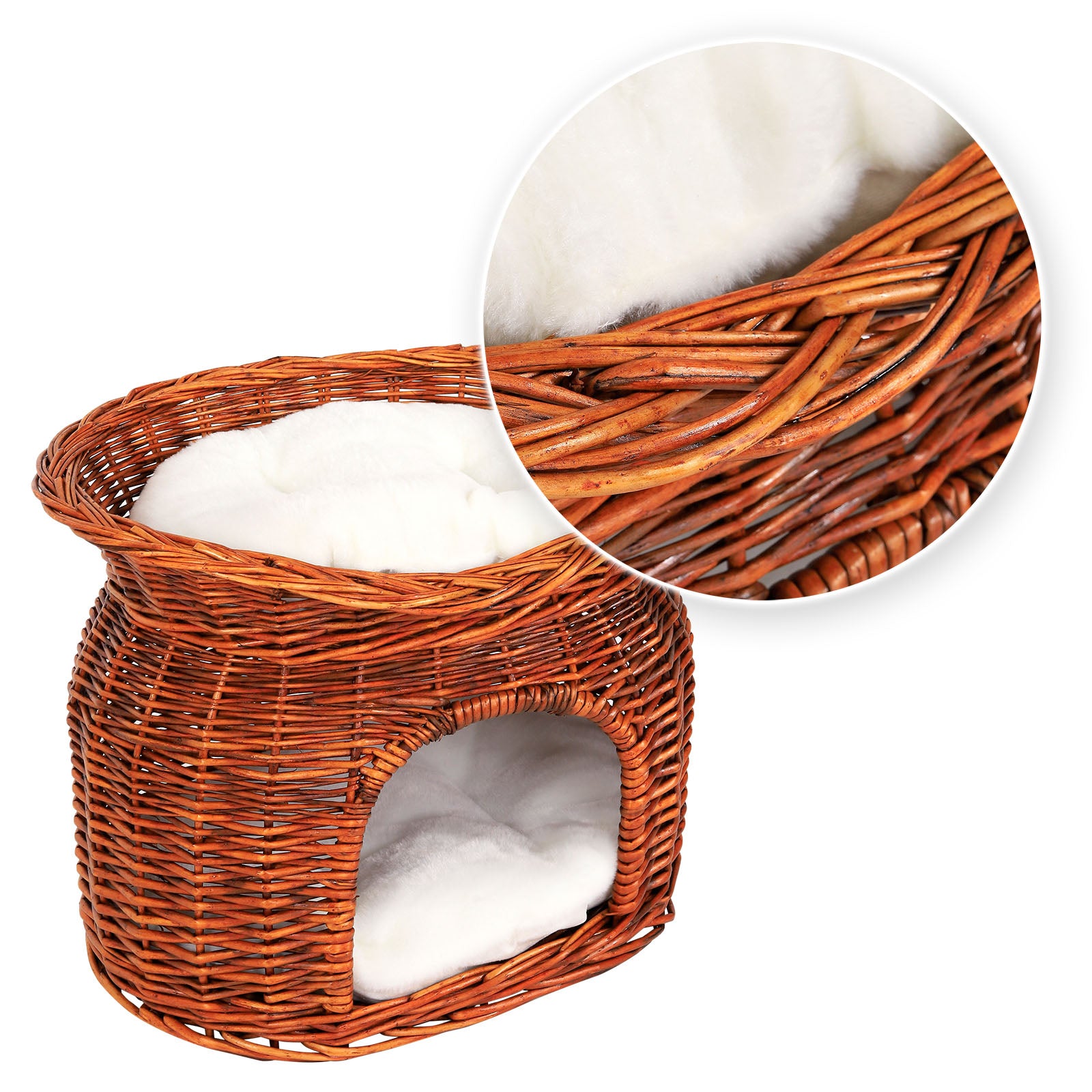 Gevlochten kattenmand wilg Kattenhol met kussen diverse kleuren 55x39x43 cm