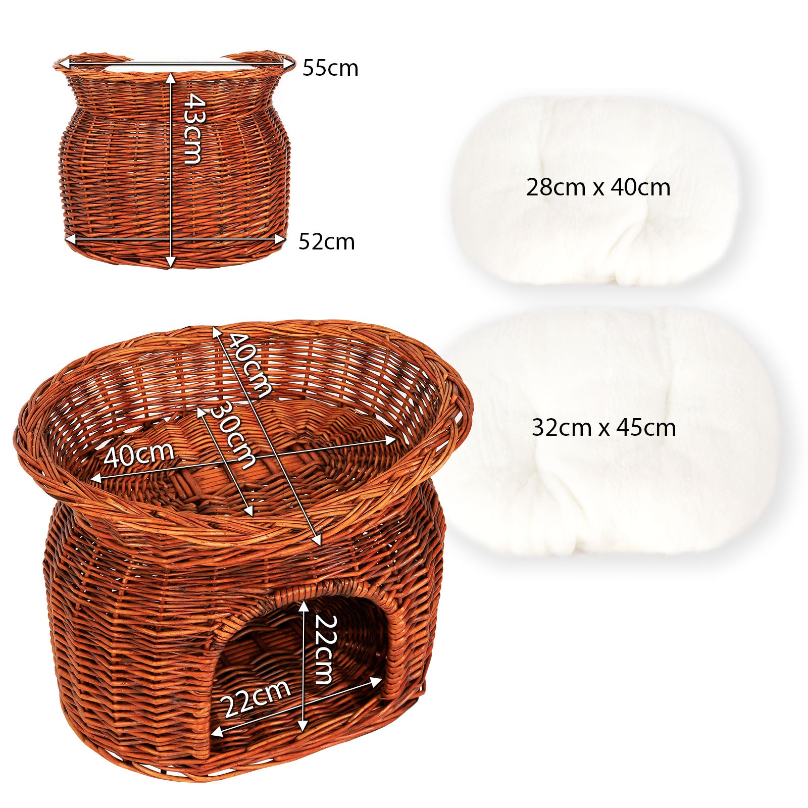Gevlochten kattenmand wilg Kattenhol met kussen diverse kleuren 55x39x43 cm