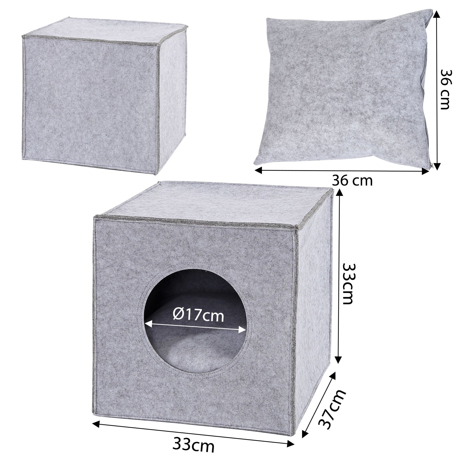 detaillierte Angabe aller Maße anhand der Katzenhöhle