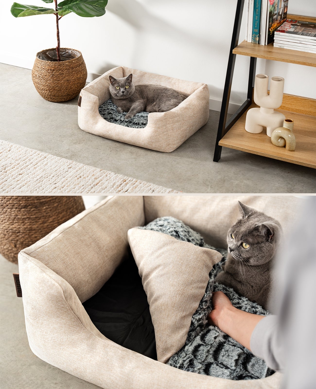 Kattenbed met omkeerbaar kussen & gevlekte buitenstof