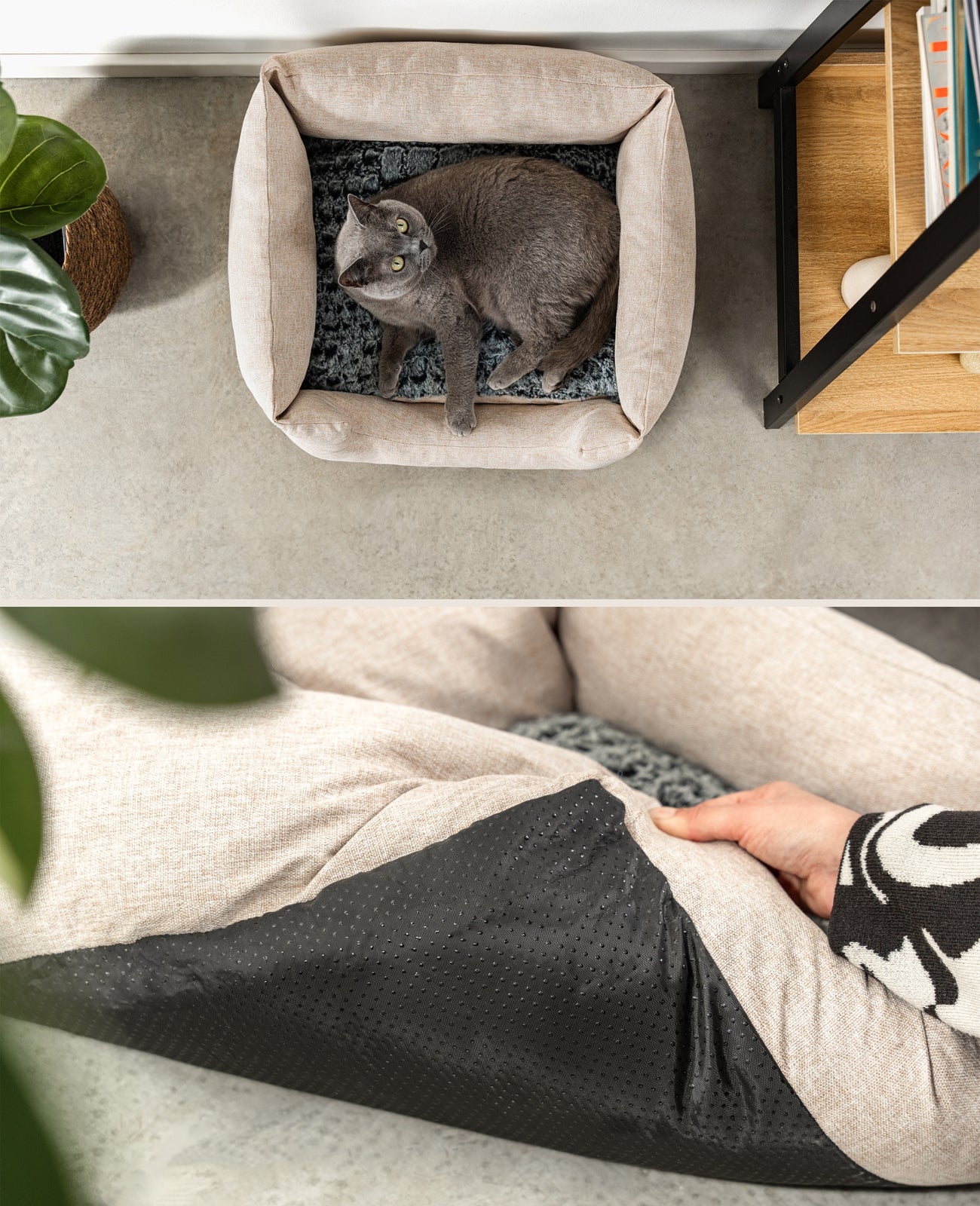 Kattenbed met omkeerbaar kussen & gevlekte buitenstof