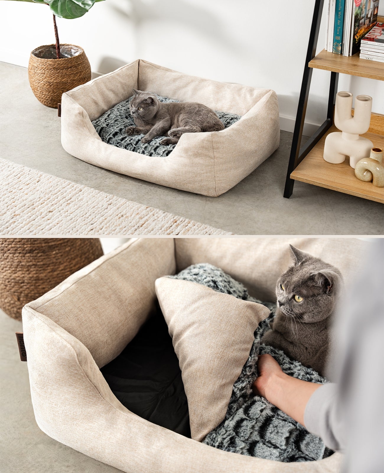 Kattenbed met omkeerbaar kussen & gevlekte buitenstof