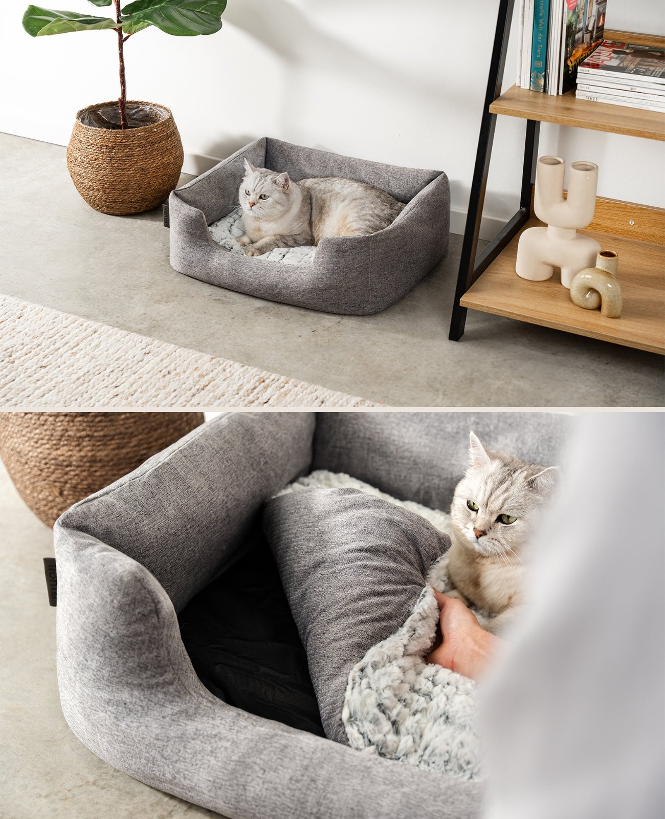 Kattenbed met omkeerbaar kussen & gevlekte buitenstof