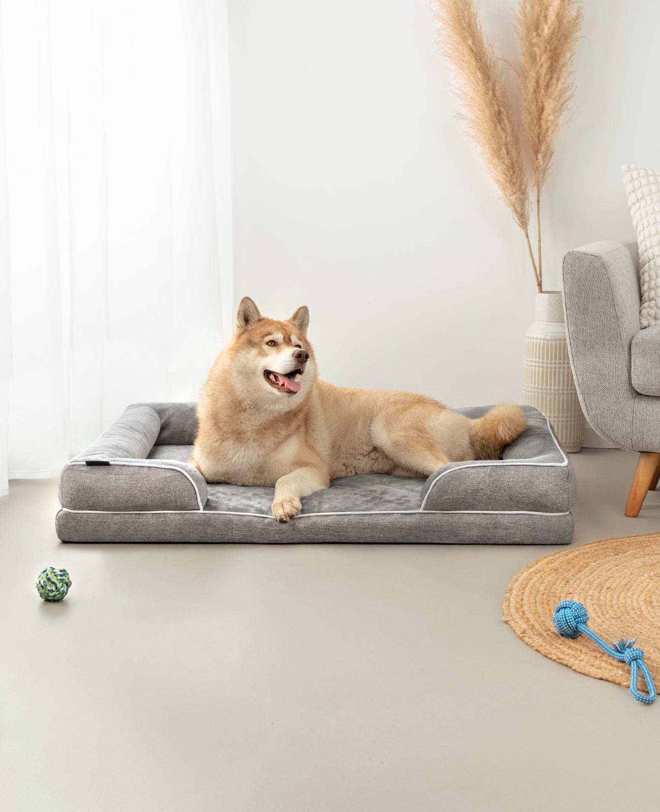 Orthopädisches Hundebett mit erhöhtem Rand, rutschfest