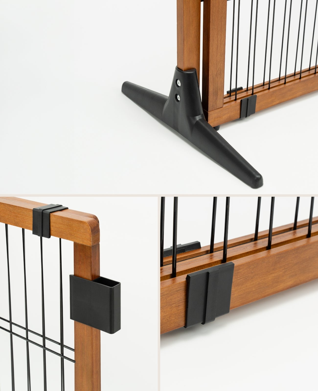 Standfuß, Wandhalterung und Verlängerungsregler des Absperrgitters