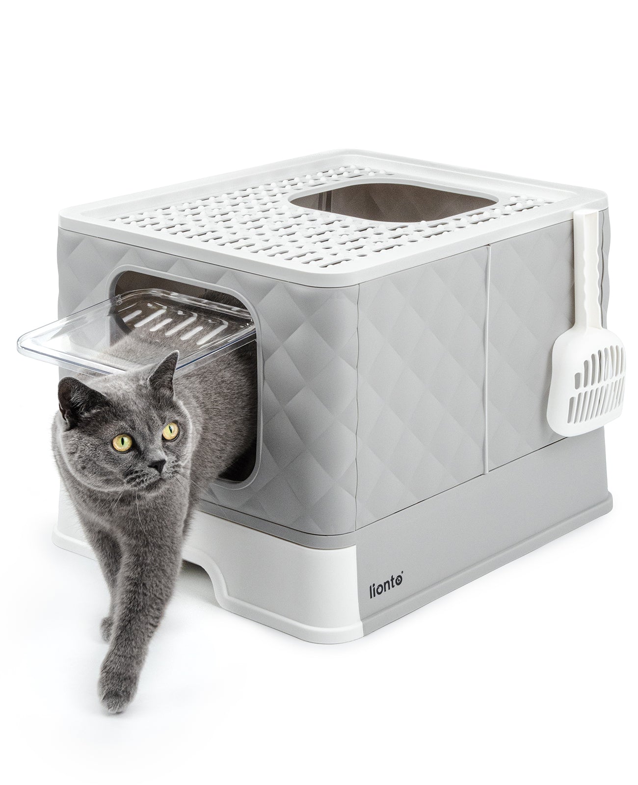 lionto Kattenbak met lade en schep, 50,5x40,8x37 cm, wit-grijs