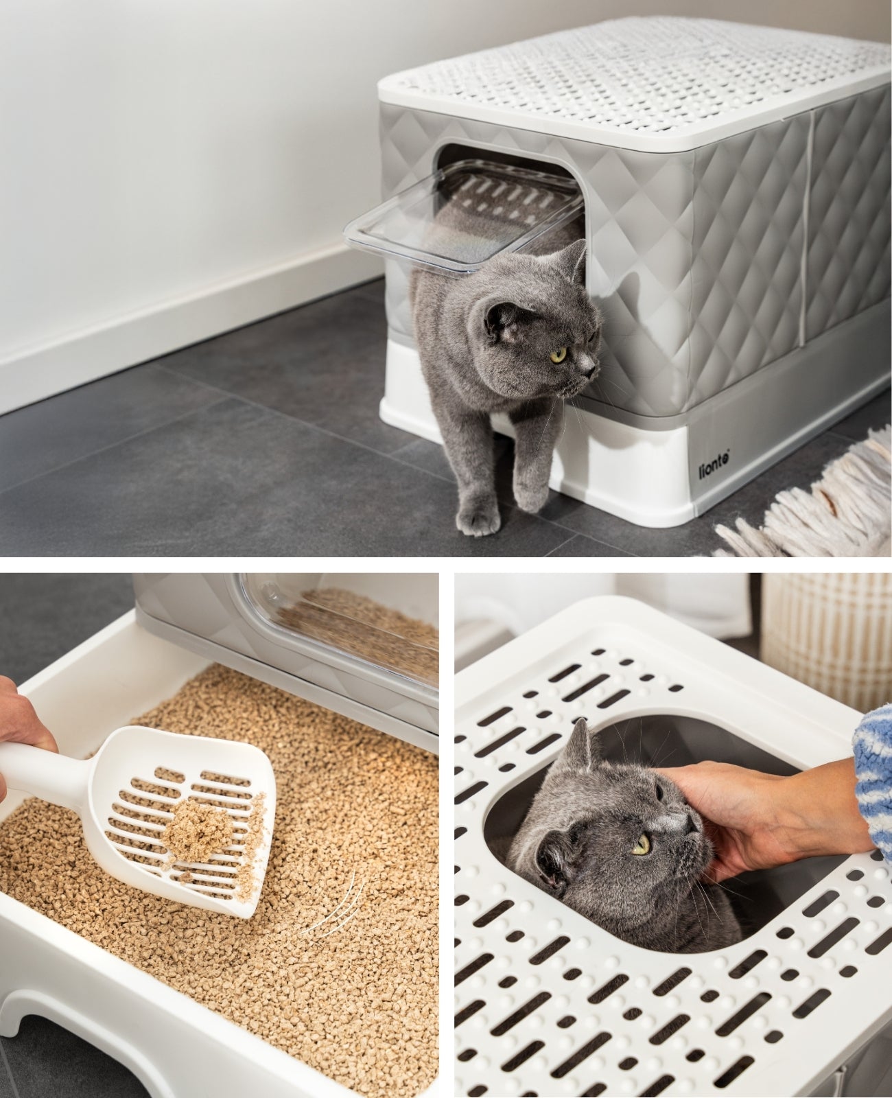 lionto Kattenbak met lade en schep, 50,5x40,8x37 cm, wit-grijs