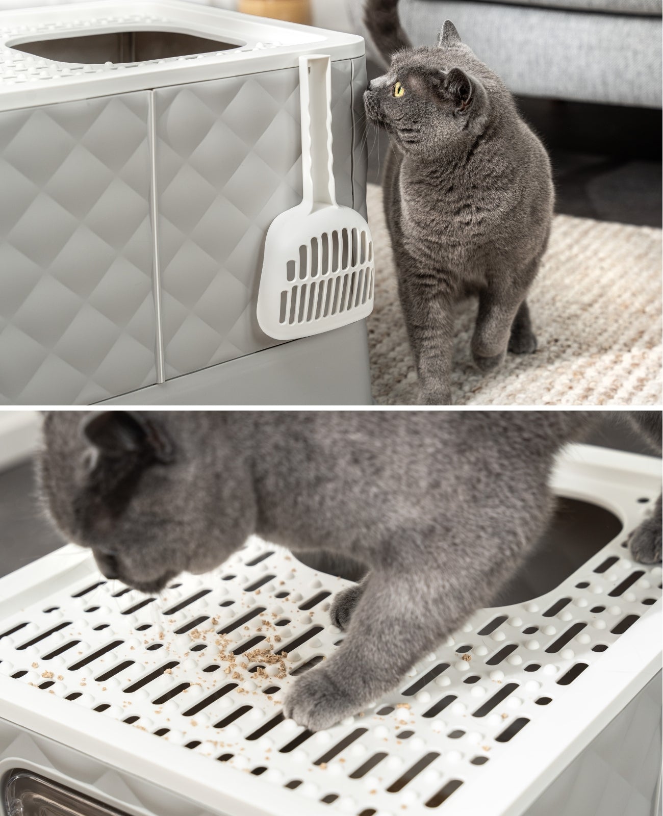 lionto Kattenbak met lade en schep, 50,5x40,8x37 cm, wit-grijs
