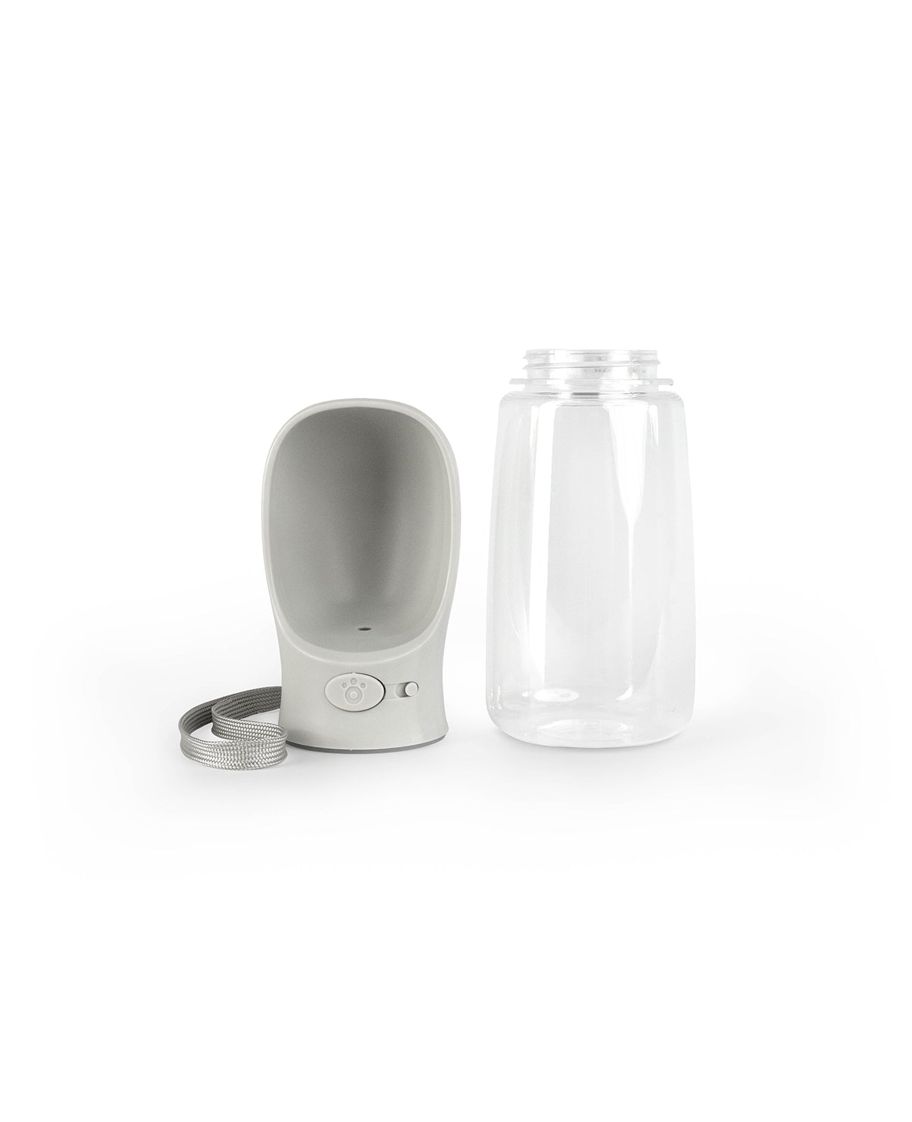 Deckel und Körper der Hundetrinkflasche nebeneinander gestellt