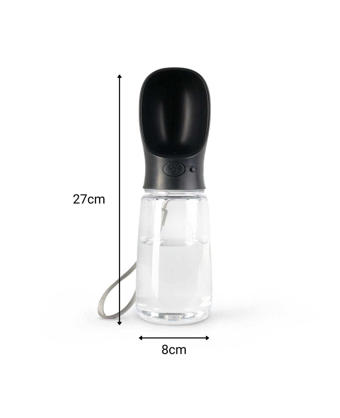 detaillierte Angabe aller Maße anhand der Trinkflasche