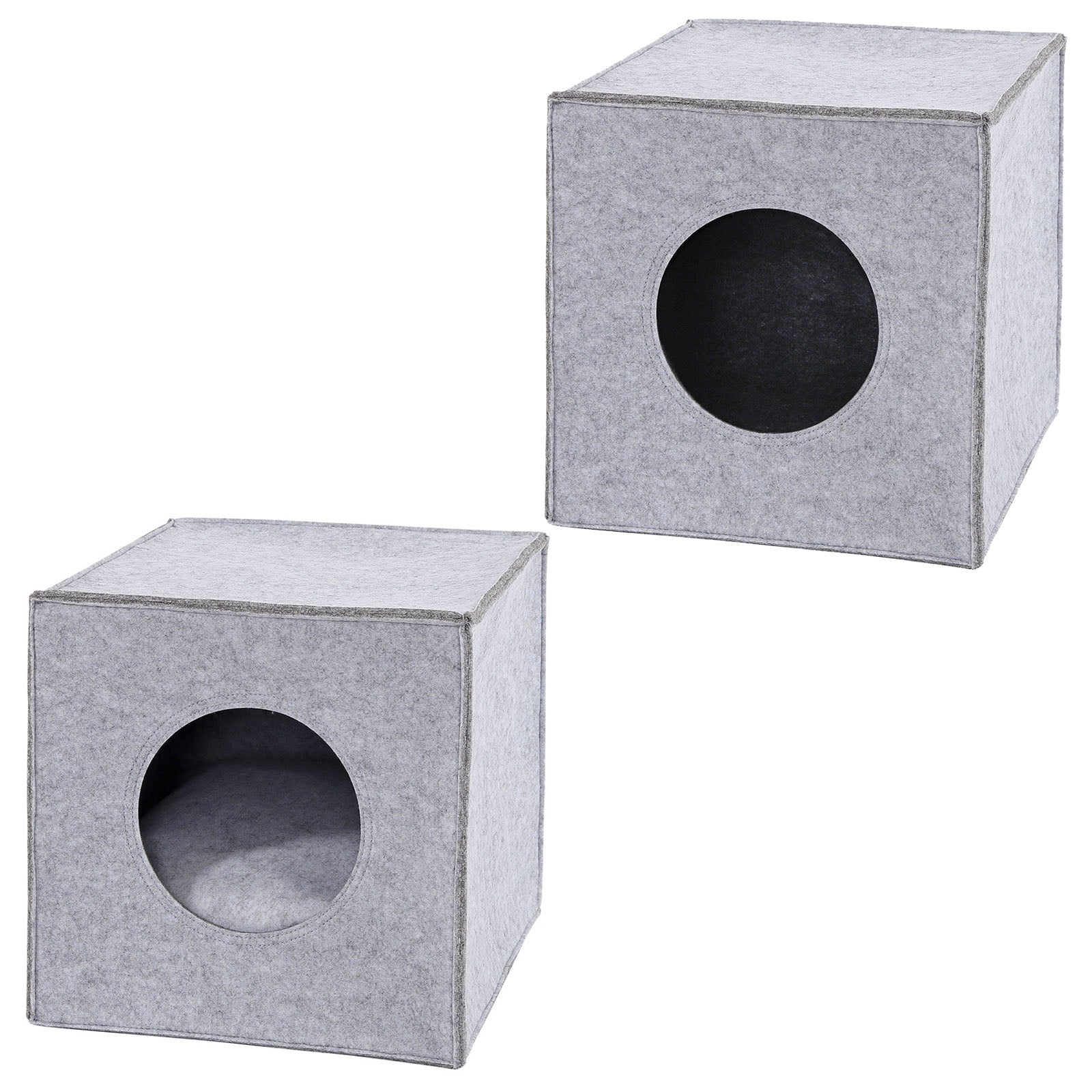 Katzenhöhle aus Filz mit und ohne Kissen mit rundem Eingang in grau