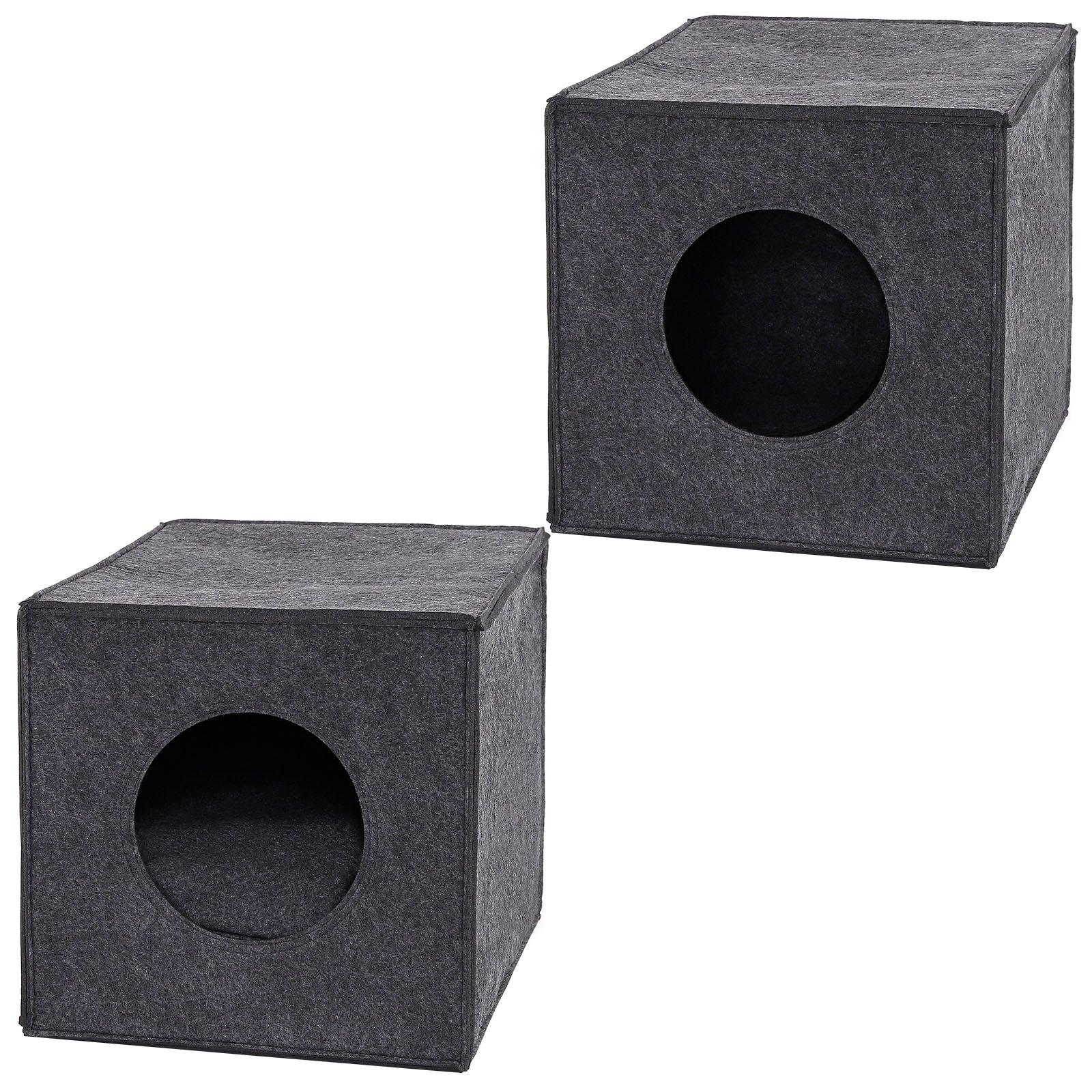 Katzenhöhle aus Filz mit und ohne Kissen mit rundem Eingang in dunkelgrau